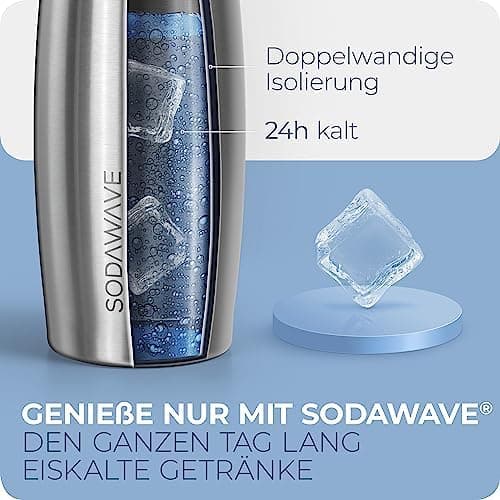 SODAWAVE® Trinkflasche Edelstahl extra groß [850ml] für SodaStream Crystal I 100% auslaufsichere Trinkflasche ideal für