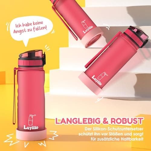 Luyiilo Kinder Trinkflasche Auslaufsicher für Schule und Fitnessstudio (500ml - Blau)