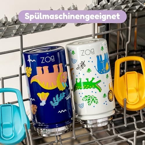BOZ Isolierte Wasserflasche für Kinder | Edelstahl, doppelwandig, 414 ml | Praktisch und bequem mit Strohhalm-Deckel