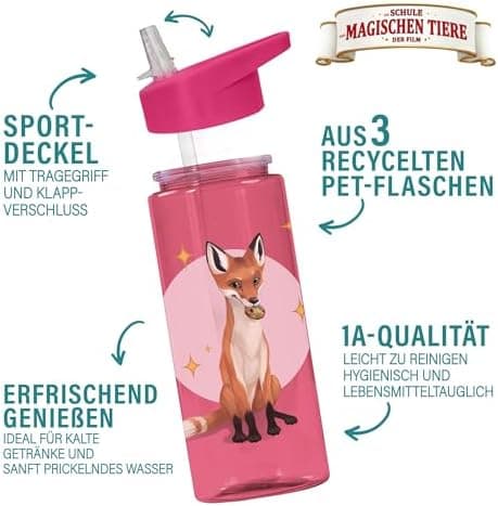 AWAVE Schule Magische Tiere Trinkflasche Kinder Edelstahl 380ml Blau Kohlensäure geeignet Thermosflasche Juri Einhandöff