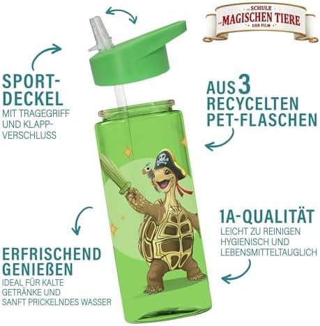 AWAVE Schule Magische Tiere Trinkflasche Kinder Edelstahl 380ml Blau Kohlensäure geeignet Thermosflasche Juri Einhandöff