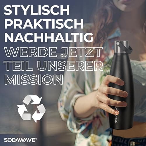 SODAWAVE® Trinkflasche Edelstahl extra groß [850ml] für SodaStream Crystal I 100% auslaufsichere Trinkflasche ideal für