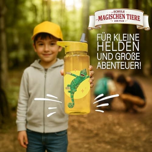 AWAVE Schule Magische Tiere Trinkflasche Kinder Edelstahl 380ml Blau Kohlensäure geeignet Thermosflasche Juri Einhandöff