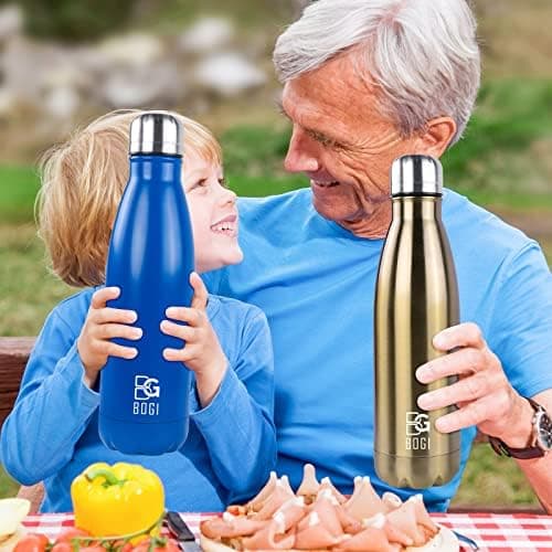 BOGI Doppelwandige Thermosflasche Edelstahl Trinkflasche Kinder Trinkflasche Schule Himmelblau Pink