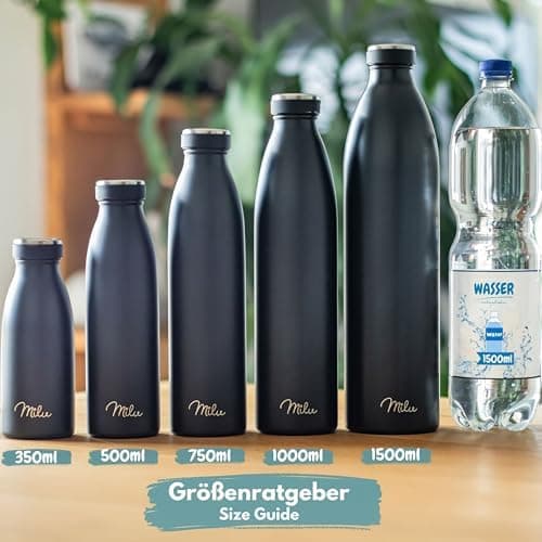 Milu Edelstahl Trinkflasche für Erwachsene – 750ml Isolierflasche zum Tragen – auslaufsicher, Kohlensäuregerecht inkl. R