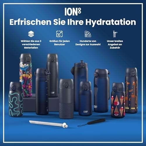 ion8 Kinder Trinkflasche Edelstahl 400ml Nicht Isoliert Sichere Verriegelung Spülmaschinenfest Klappdeckel Leicht zu Rei