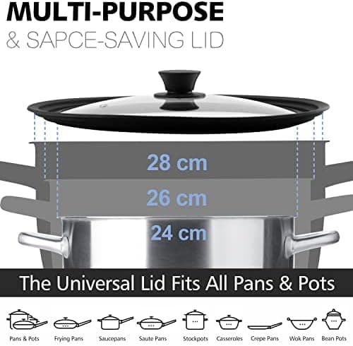 Anaeat Hitzebeständige Silikondecken für Töpfe und Pfannen – Kochgeschirr – Hitzebeständiger Silikonrand – 28 cm Durchme