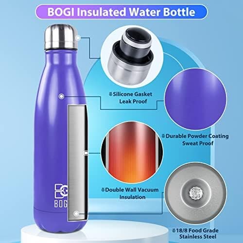 BOGI Doppelwandige Thermosflasche Edelstahl Trinkflasche Kinder Trinkflasche Schule Himmelblau Pink