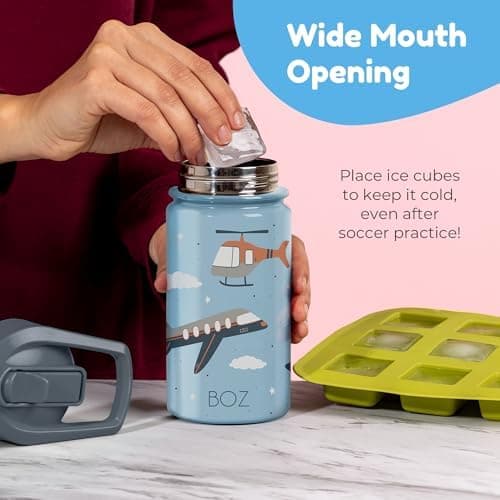BOZ Isolierte Wasserflasche für Kinder | Edelstahl, doppelwandig, 414 ml | Praktisch und bequem mit Strohhalm-Deckel