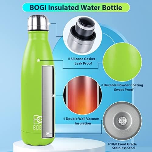 BOGI Doppelwandige Thermosflasche Edelstahl Trinkflasche Kinder Trinkflasche Schule Himmelblau Pink