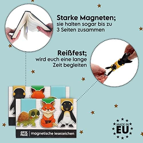 Magnetische Lesezeichen Kinder Magischen Tieren: Fuchs, Schildkröte, Pinguin – Geschenke für Schüler, Junge und Mädchen