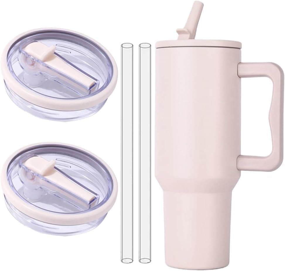 Wiederverwendbare Ersatzdeckel für 40oz Becher | Auslaufsichere Tumbler Abdeckungen | Stanley Cup Zubehör (Beige 2pcs)
