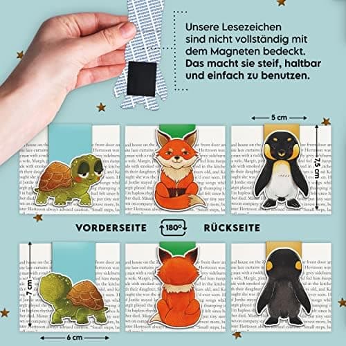 Magnetische Lesezeichen Kinder Magischen Tieren: Fuchs, Schildkröte, Pinguin – Geschenke für Schüler, Junge und Mädchen