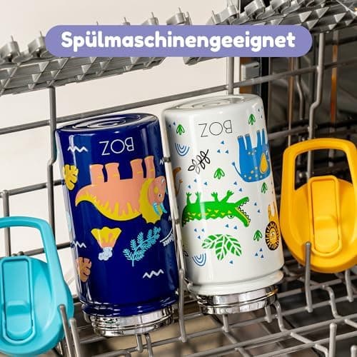 BOZ Isolierte Wasserflasche für Kinder | Edelstahl, doppelwandig, 414 ml | Praktisch und bequem mit Strohhalm-Deckel