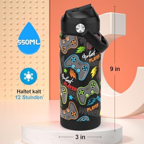 Edelstahl Trinkflasche Meeresjungfrau 550ml BPA Frei Auslaufsicher Thermosflaschefür Kinder und Erwachsene - Sport, Schu