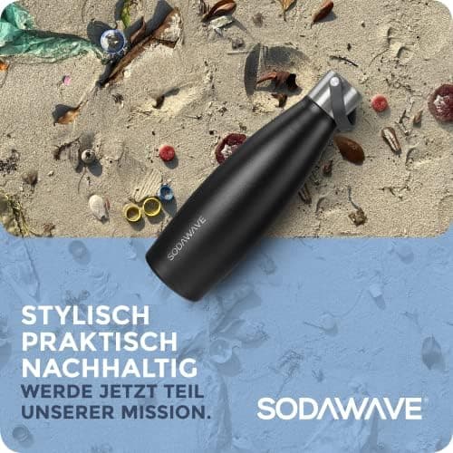 SODAWAVE® Trinkflasche Edelstahl extra groß [850ml] für SodaStream Crystal I 100% auslaufsichere Trinkflasche ideal für