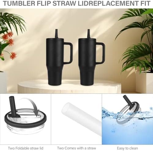 2 Stück Stanley Cup Flip Straw Ersatzdeckel für 40oz Becher, Wasserdicht und mit 2 Trinkhalmen (Schwarz)