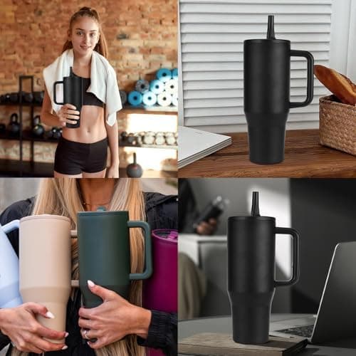 2 Stück Stanley Cup Flip Straw Ersatzdeckel für 40oz Becher, Wasserdicht und mit 2 Trinkhalmen (Schwarz)
