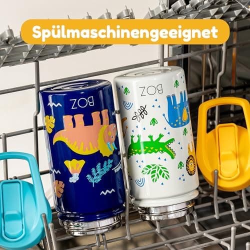 BOZ Isolierte Wasserflasche für Kinder | Edelstahl, doppelwandig, 414 ml | Praktisch und bequem mit Strohhalm-Deckel