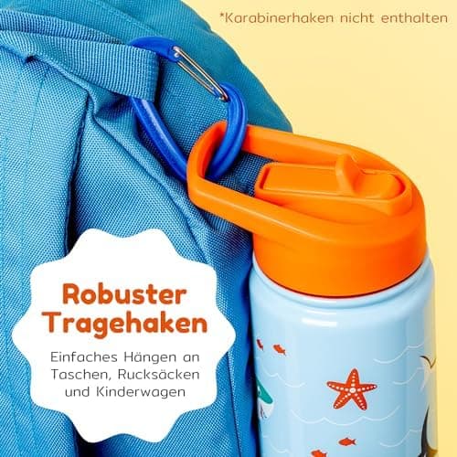 BOZ Isolierte Wasserflasche für Kinder | Edelstahl, doppelwandig, 414 ml | Praktisch und bequem mit Strohhalm-Deckel
