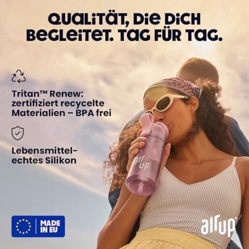 air up® Trinkflasche für Schule und Sport | inkl. 5 zuckerfreien Duft-Pods & Strohhalm | Wasserflasche in Lila für Kinde