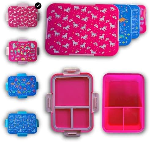 Magische Traumwelt Rosa Kinder Brotdose – Bento Lunchbox mit 3 Fächern – BPA-frei & Mikrowellen- & Spülmaschinengeeignet