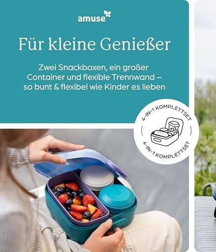 Amuse Rikko Kinder Lunchbox Animal Parade | Bento Box mit 2 Snackboxen & Trennwand | Brotdose für Kindergarten & Schule