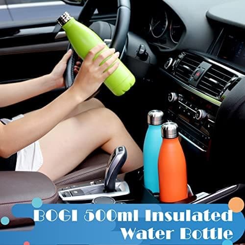 BOGI Doppelwandige Thermosflasche Edelstahl Trinkflasche Kinder Trinkflasche Schule Himmelblau Pink