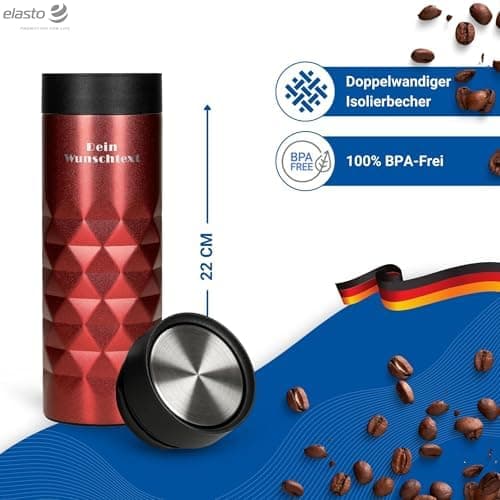 Thermobecher personalisiert 450 ml - auslaufsicherer Edelstahl to go Becher - Kaffeebecher für Büro, Auto und Uni - hält
