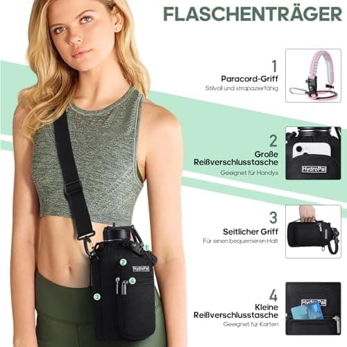 HydroPal Edelstahl Trinkflasche - Isolierte Flasche mit Strohhalm & 2 Deckeln, Auslaufsichere Isolierung für Sport, 500m