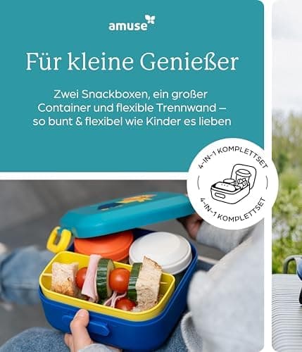 Amuse Rikko Kinder Lunchbox Animal Parade | Bento Box mit 2 Snackboxen & Trennwand | Brotdose für Kindergarten & Schule