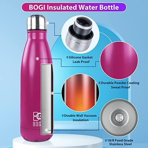 BOGI Doppelwandige Thermosflasche Edelstahl Trinkflasche Kinder Trinkflasche Schule Himmelblau Pink