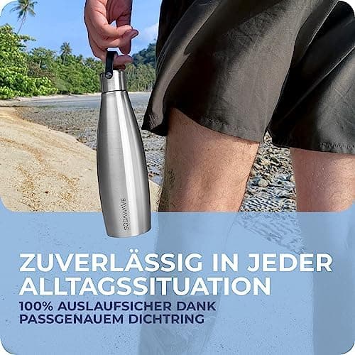SODAWAVE® Trinkflasche Edelstahl extra groß [850ml] für SodaStream Crystal I 100% auslaufsichere Trinkflasche ideal für