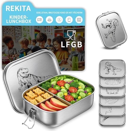 REKITA Edelstahl Brotdose Kind er mit Fächern - Personalisierte Lunchbox für Schule, Ausflüge und Jausen, 850ML Vesperdo