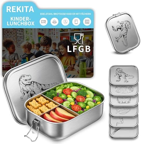 REKITA Edelstahl Brotdose Kind er mit Fächern - Personalisierte Lunchbox für Schule, Ausflüge und Jausen, 850ML Vesperdo