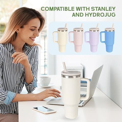 Stanley Cup Auslaufsichere Ersatzdeckel cremefarben 2 Stück für 40oz Tumbler mit Trinkhalmen