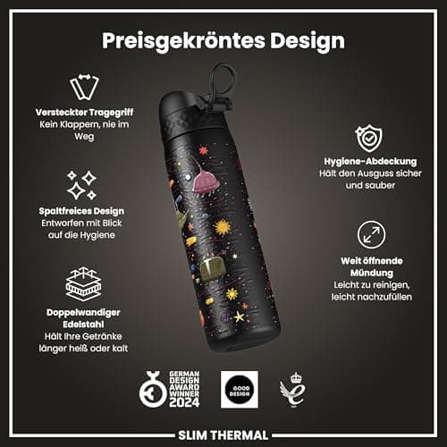 ion8 Leicht Stahl-Trinkflasche, 600 ml, Auslaufsicher, EineHandöffnung, Verriegelungsfunktion, Spülmaschinenfest, Klappd