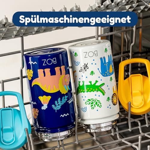 BOZ Isolierte Wasserflasche für Kinder | Edelstahl, doppelwandig, 414 ml | Praktisch und bequem mit Strohhalm-Deckel