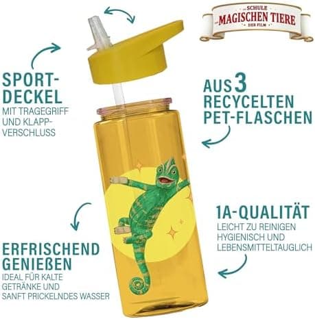 AWAVE Schule Magische Tiere Trinkflasche Kinder Edelstahl 380ml Blau Kohlensäure geeignet Thermosflasche Juri Einhandöff