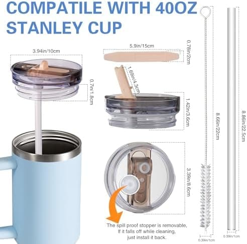 Stanley Cup Auslaufsicher Ersatzdeckel 2 Stück Schwarz Für 40oz Becher Mit 2 Trinkhälmen