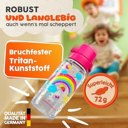 Trinkflasche Kinder auslaufsicher Regenbogen 400 ml Kohlensäure geeignet BPA-frei Tritan spülmaschinenfest Easy-Clean Ma