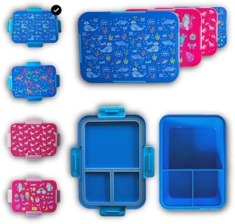 Magische Traumwelt Rosa Kinder Brotdose – Bento Lunchbox mit 3 Fächern – BPA-frei & Mikrowellen- & Spülmaschinengeeignet