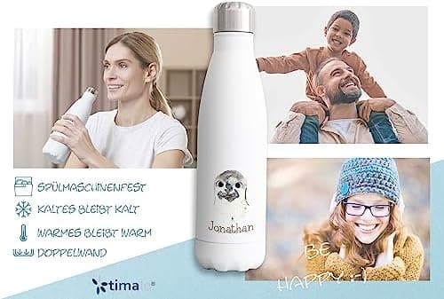 Timalo® personalisiert Thermosflasche für Tiere 500mL Wasserflasche Kinder Mädchen Jungen auslaufsichere Edelstahl Robbe