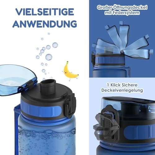 Luyiilo Kinder Trinkflasche Auslaufsicher für Schule und Fitnessstudio (500ml - Blau)