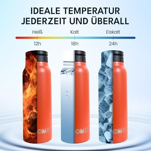 NooMii Edelstahl Trinkflasche – 800ml Wasserflasche mit magnetischem Deckel & Strohhalm - Ideal für Büro & Sport (Schwar