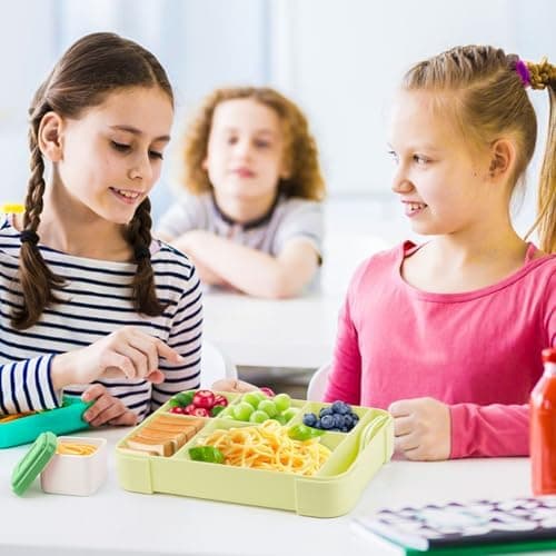 Kinder Brotdose WuGU 5-Fach Auslauf Sicher 1300 ml Grüne Lunchbox für Schule und Ausflüge