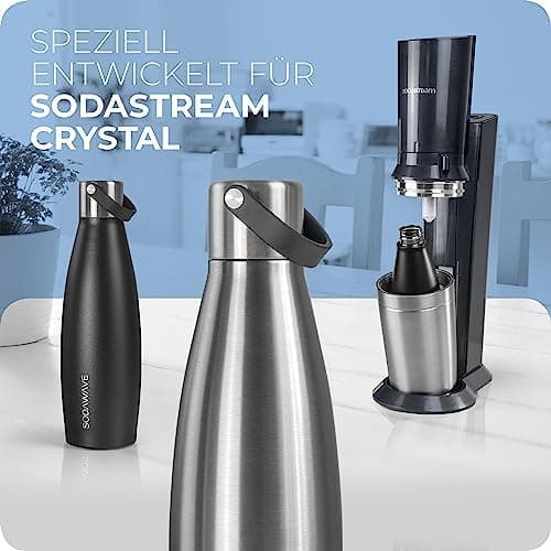 SODAWAVE® Trinkflasche Edelstahl extra groß [850ml] für SodaStream Crystal I 100% auslaufsichere Trinkflasche ideal für