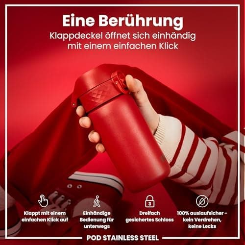ion8 Kinder Trinkflasche Edelstahl 400ml Nicht Isoliert Sichere Verriegelung Spülmaschinenfest Klappdeckel Leicht zu Rei