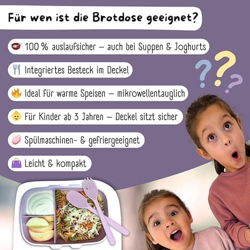 Bearfoot Brotdose Kinder BPAfrei mit Fächern Lunchbox für Mädchen & Jungen
