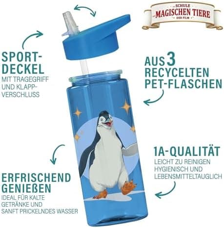 AWAVE Schule Magische Tiere Trinkflasche Kinder Edelstahl 380ml Blau Kohlensäure geeignet Thermosflasche Juri Einhandöff